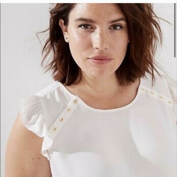 LOFT Cream Ruffle Sleeve Gold Button Detail Blouse XS - Picture 2 of 9